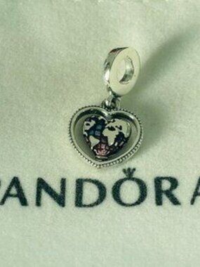 Pandora Family Spinning Heart Globe Dangle Charm Pendant, S925 Sterling Silver